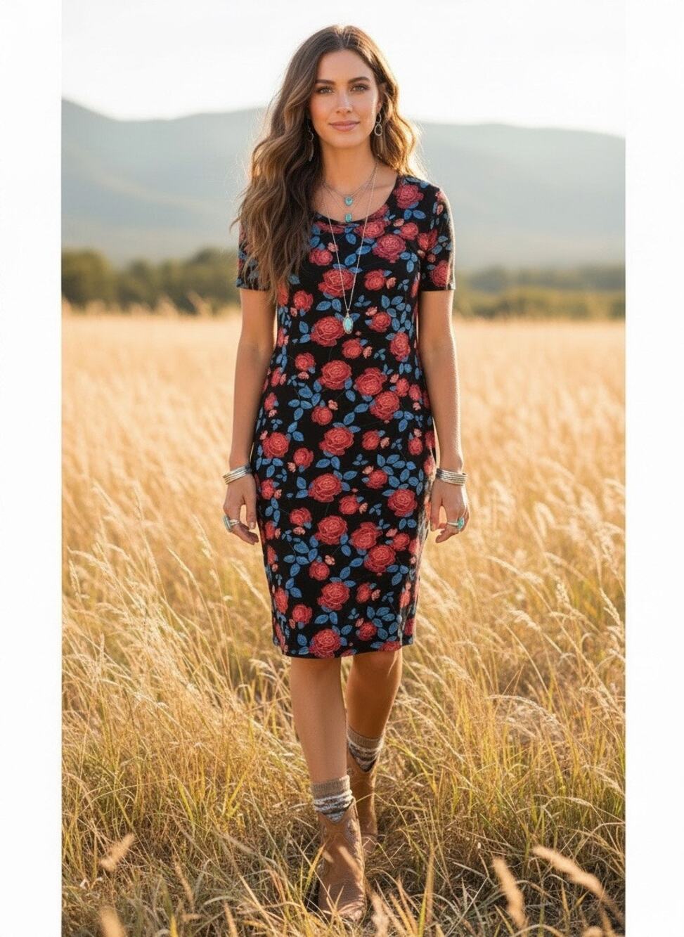 LuLaRoe Rose Print Stretch Dress